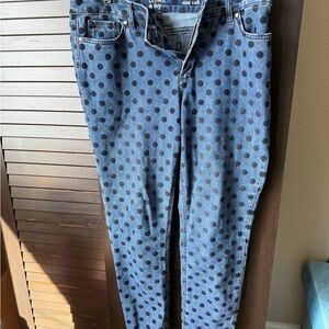 crown & ivy Blue Denim with Black Polka Dots Straight Leg Jeans